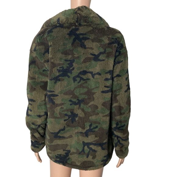 Love Fire Jacket Womens Small Fleece Green Camo Open Front Soft - Picture 2 of 9